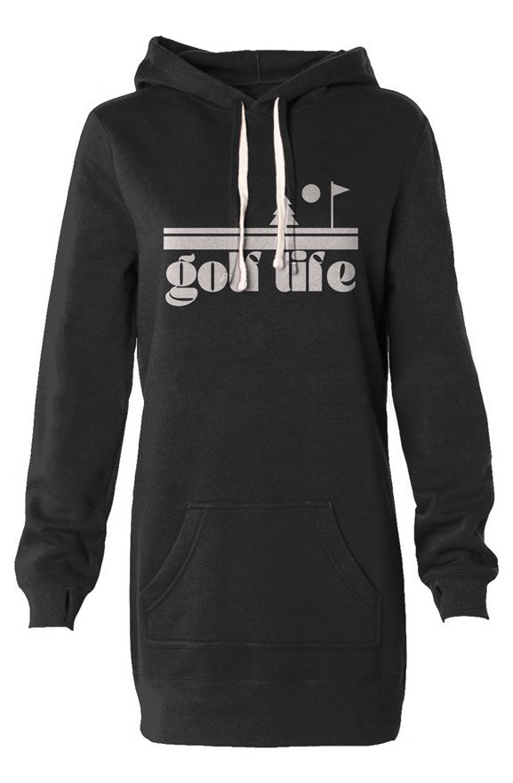 Hooded Sweatshirt Dress featuring a bold design that says Golf Life.